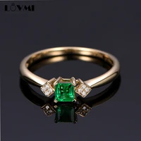korean decor ring women golden emerald green jade flower ring open adjustable square shape for gift female jewelry accessories