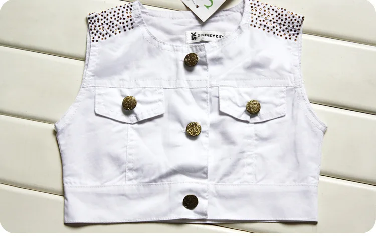 Girls Suit Summer Sleeveless Denim Dress + Solid Color Vest Flower Belt Three-piece Boutique Kids Clothing | Мать и ребенок