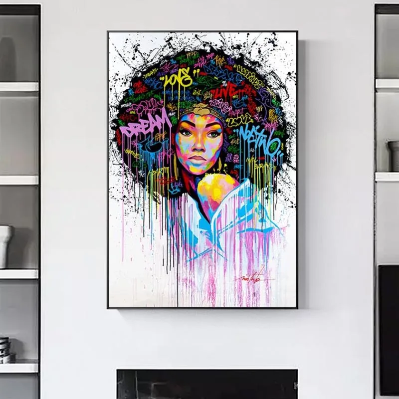 

Modern Graffiti Art Canvas Paintings Abstract African Girl Posters and Print Canvas Black Woman Cuadros Wall Pictures Home Decor