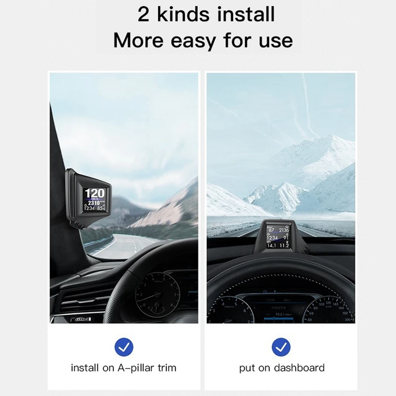 

Car HUD Head Up Display OBD2+GPS Speedometer with Speedup Test Brake Test Overspeed Alarm for All Vehicle, AP-1