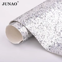junao 2034cm glitter silver chunky sequins leather fabric faux synthetic leather sheets for diy hairbow bags shoes decoration