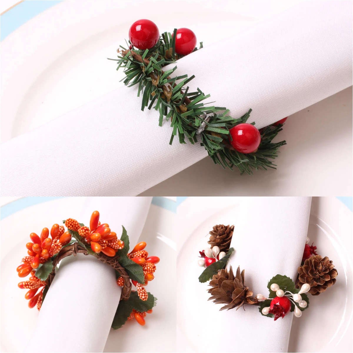

DIY Handmade Berry Wreath Napkin Ring Fruit Napkin Buckle Christmas Napkin Ring Party Home Table Decoration Towel Ring