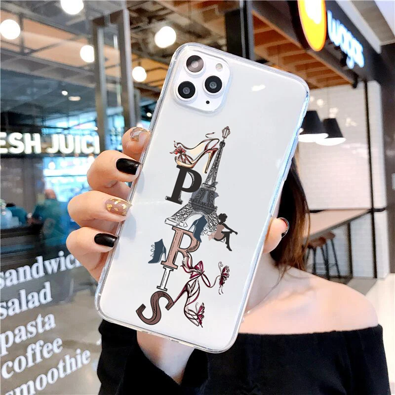 

For iPhone 12 11 Pro Max Eiffel Soft TPU Case For iPhone 7 8 Plus X Xs Xr SE Paris Vogue girl luxury clear Silicone Phone Cover