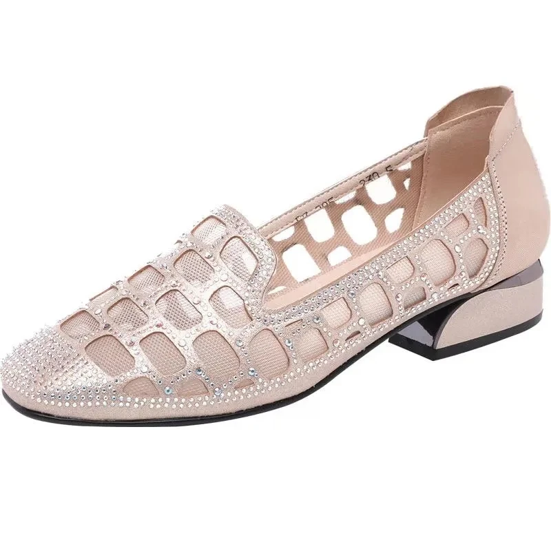 

Breathable hole sandals woman black glitter slides slip on loafers ladies summer sandals shoes