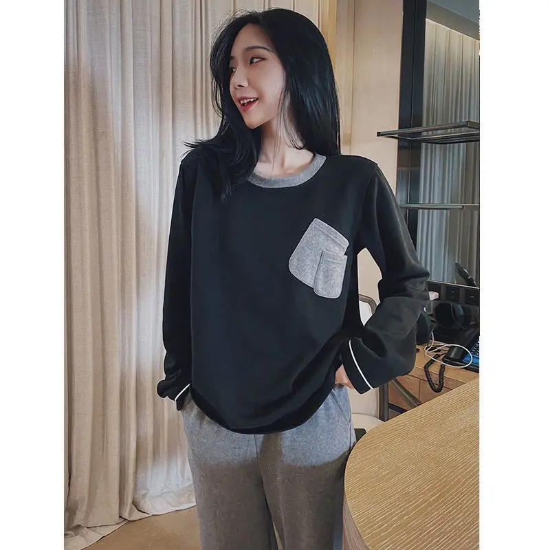 

Autumn spring solid pajama sets for women Long sleeve oversize loose home clothes for girls casual home suits