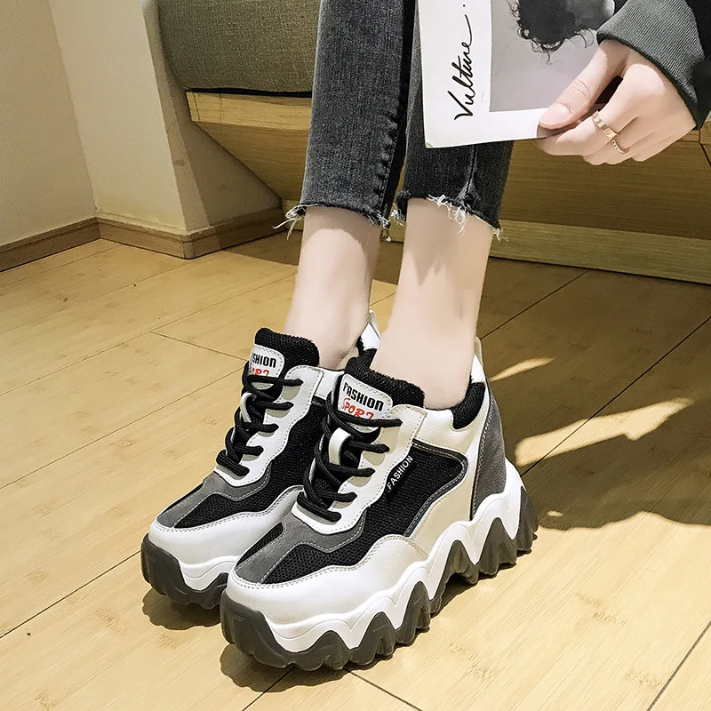 

2020 Autumn Winter Platform Sneakers Casual Shoes Hidden Increasing Chunky Shoes Autumn High Heels Warm Velvet Shoes Women