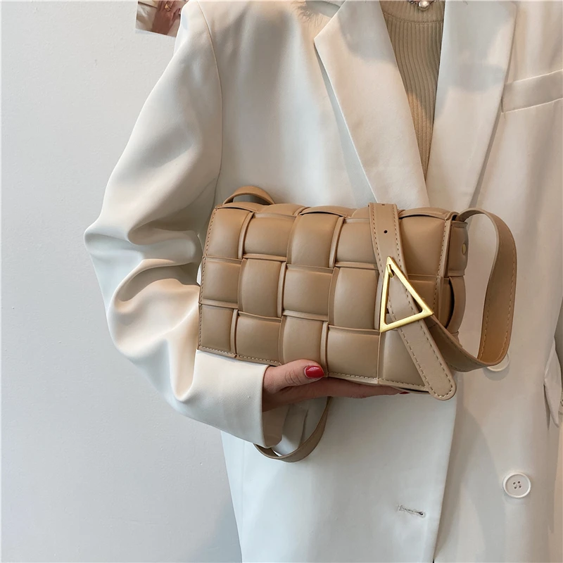 

Brand Designer Woven Small Square Bag PU Leather Crossbody Bags for Women 2021 New Shoulder Bag Female Luxury Handbag and Purse