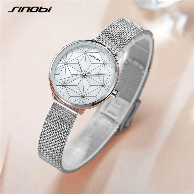 Женские Аналоговые Кварцевые часы SINOBI Модные японские с неравномерным