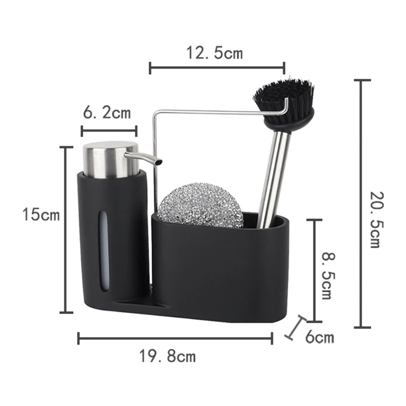 

4pcs/set Kitchen Sink Caddy Cleaning Kit Soap Dispenser Steel Ball Brush Cleaning Storage Rack J60C