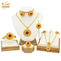 luxury african wedding gold jewelry set bridal ethiopian necklace bracelet earrings ring headwear arab jewelries gift sets dubai