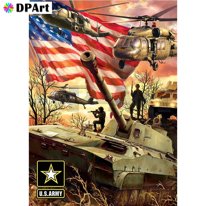 

Diamond Painting 5D Full Square/Round Drill American Flag Tank Daimond Rhinestone Embroidery Painting Cross Stitch Picture M1454