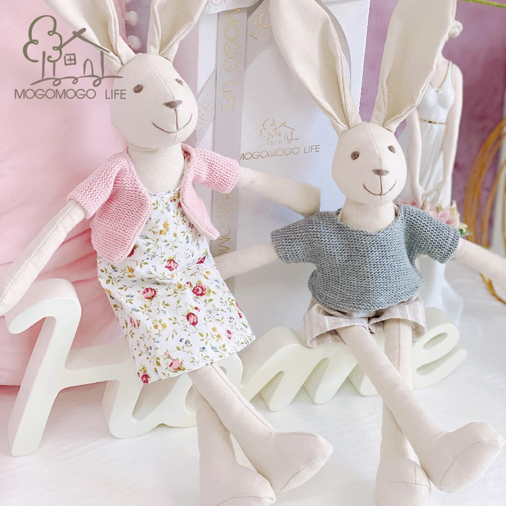 

Luxury Pink Rabbit Girl With Dress Soft Toys High Quality Cotton Cloth Cute Handmade Stuffed Bunny Plush Dolls