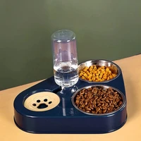 3in1 cat dog food bowl with water bottle automatic drinking device stainless steel feeder non slip double bowls pet supplies