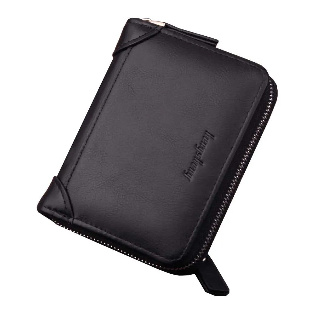 Классические черные кожаные кошельки в стиле ретро мужской однотонный