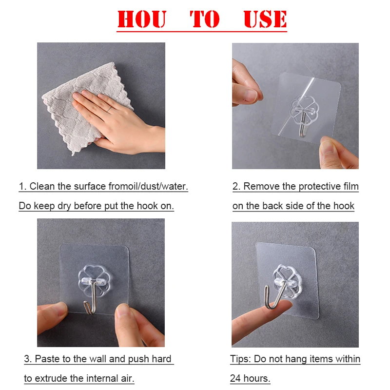 6 шт Прозрачный Прочный самоклеящиеся двери стены Вешалки Полотенца Швабра Сумки