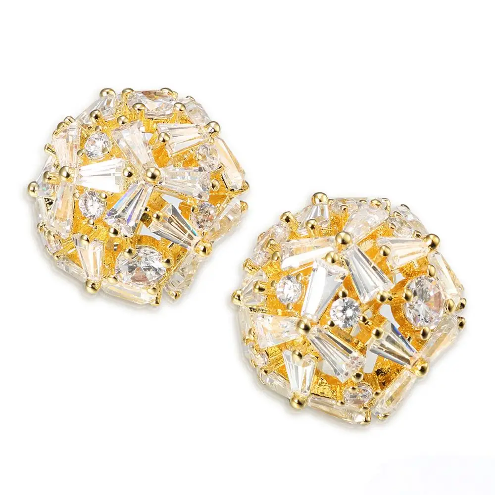 

VANAXIN AAA Cubic Zirconia Big Flowers Stud Earrings For Women Luxury Bride Party Shiny Jewelry Gift Wholesale Gold/Silver Color