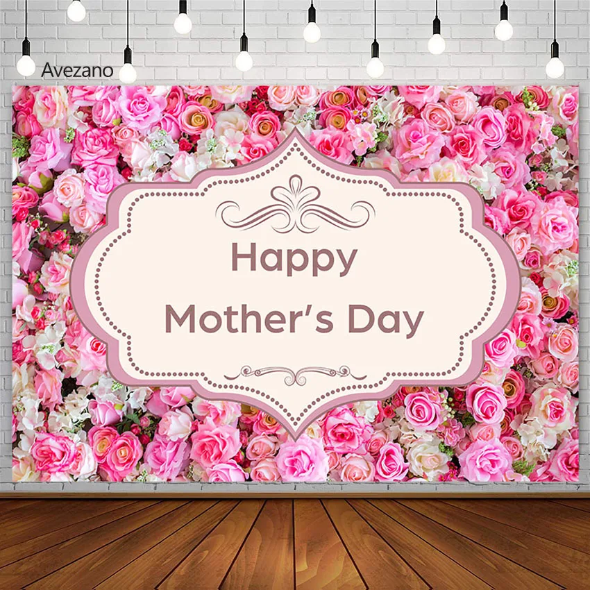 

Avezano Happy Mother's Day Spring Photography Background Pink Flowers Adult Party Decor Backdrop Photo Studio Photozone Banner