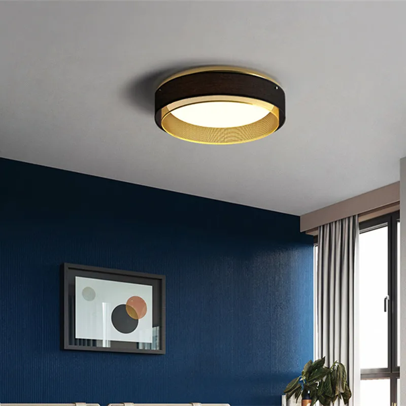 Винтажный медный потолочный светодиодный светильник в виде круга сетки тканевый