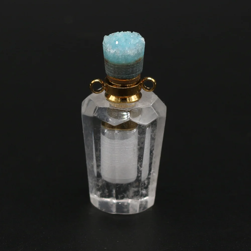 

Natural Stone Perfume Bottle Pendants Reiki Heal Essential Oil Bottles Clear Crystal for Women Jewelry Making Necklace Pendant
