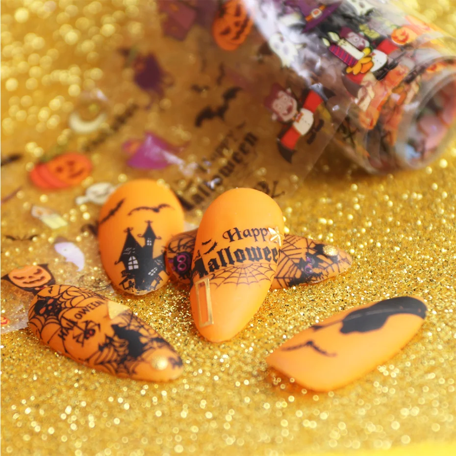 10 шт./компл. Хэллоуин голографический лак для ногтей Фольга кости летучая мышь в