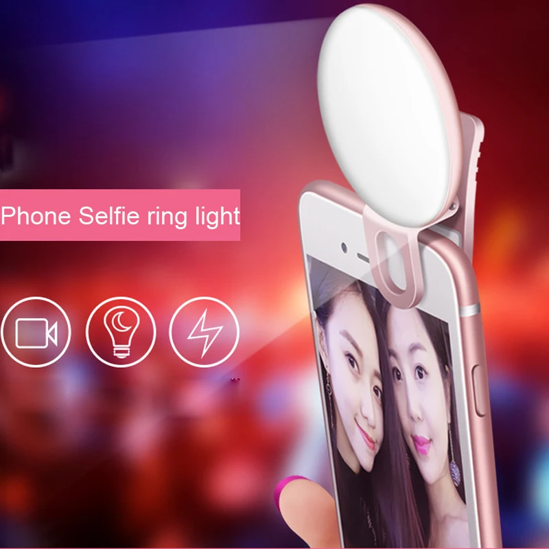 

Mini Portable Selfie Flash LED Camera Fill Light Clip-on Mobile phone Selfie Ring Light Night Fill Light Vlog Video Record Trave
