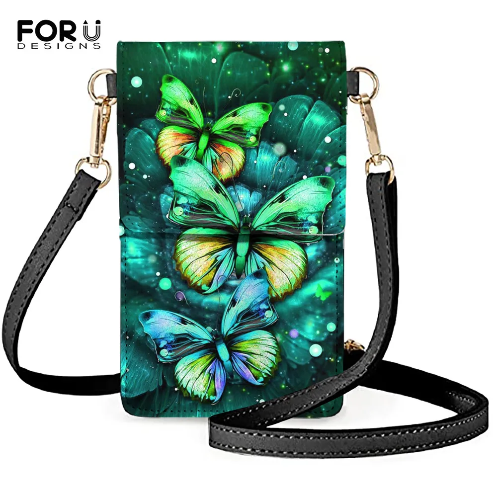 

FORUDESIGNS Shoulder Bag Women Vintage Green Butterfly Pattern Small Pu Leather Messenger Handbags For Ladies Girls Mini Purse