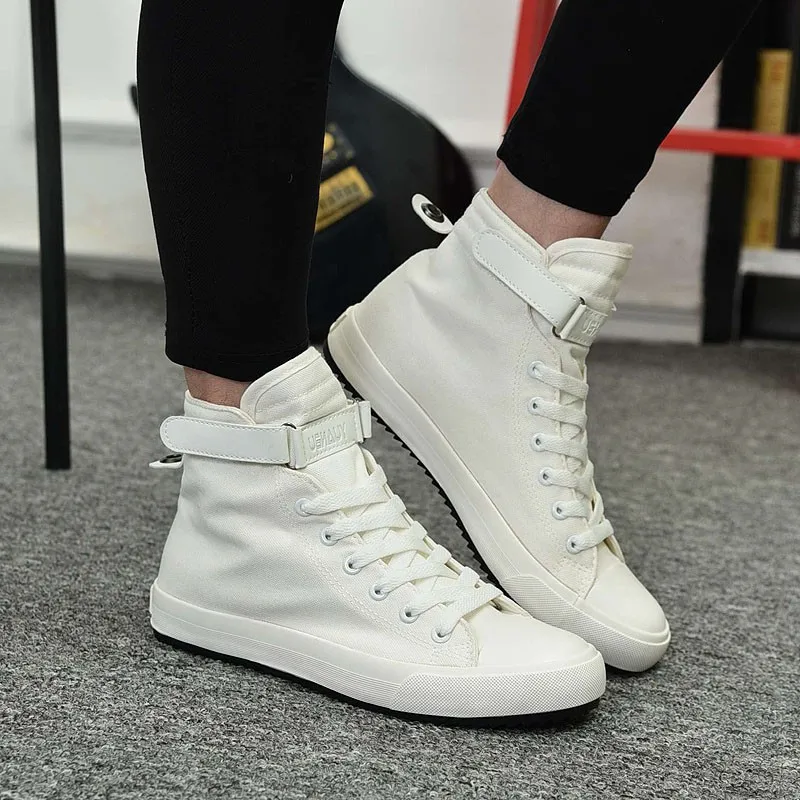 Hidden Heel 3/8CM Mens High Top Shoes 2019 Hot Sale White Canvas Men Sneakers Breathable Casual Fashion |