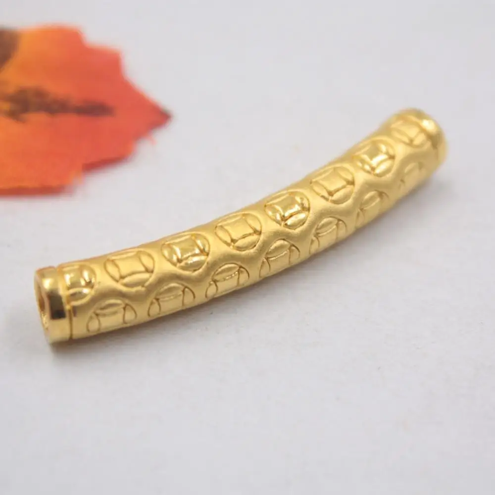 Твердая Подвеска 24K из желтого золота с 3D рисунком Монета на удачу, длинная трубка, бисер, вес 2-2,5 г, размер 39x6 мм, марка: 999