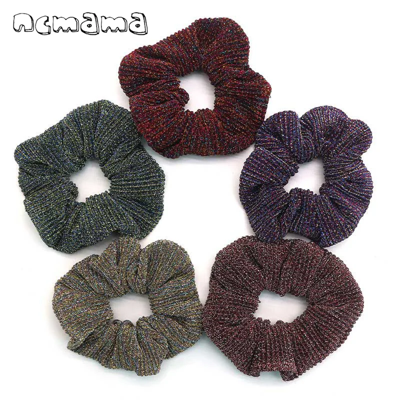 

ncmama Glitter Metalic Hair Scrunchies Elastic Ponytail Holder Women Girls Fashion Ties Chiffon Accessoires Velvet Headwear
