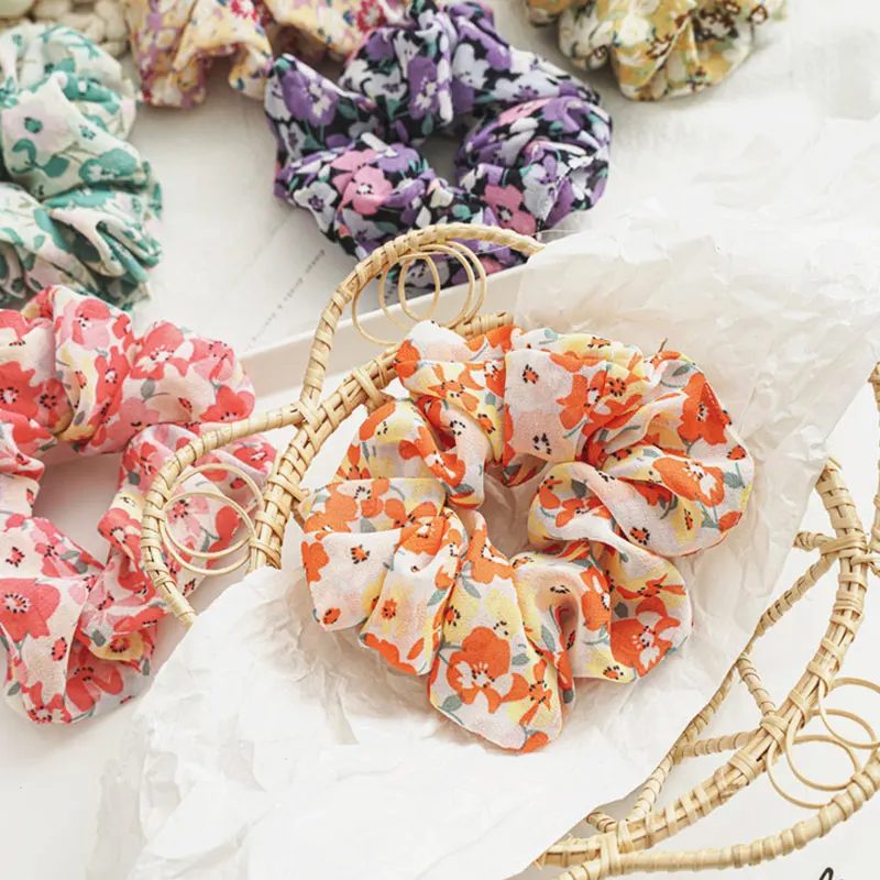 Женские резинки с цветочным принтом милые корейские для волос мягкие шифоновые