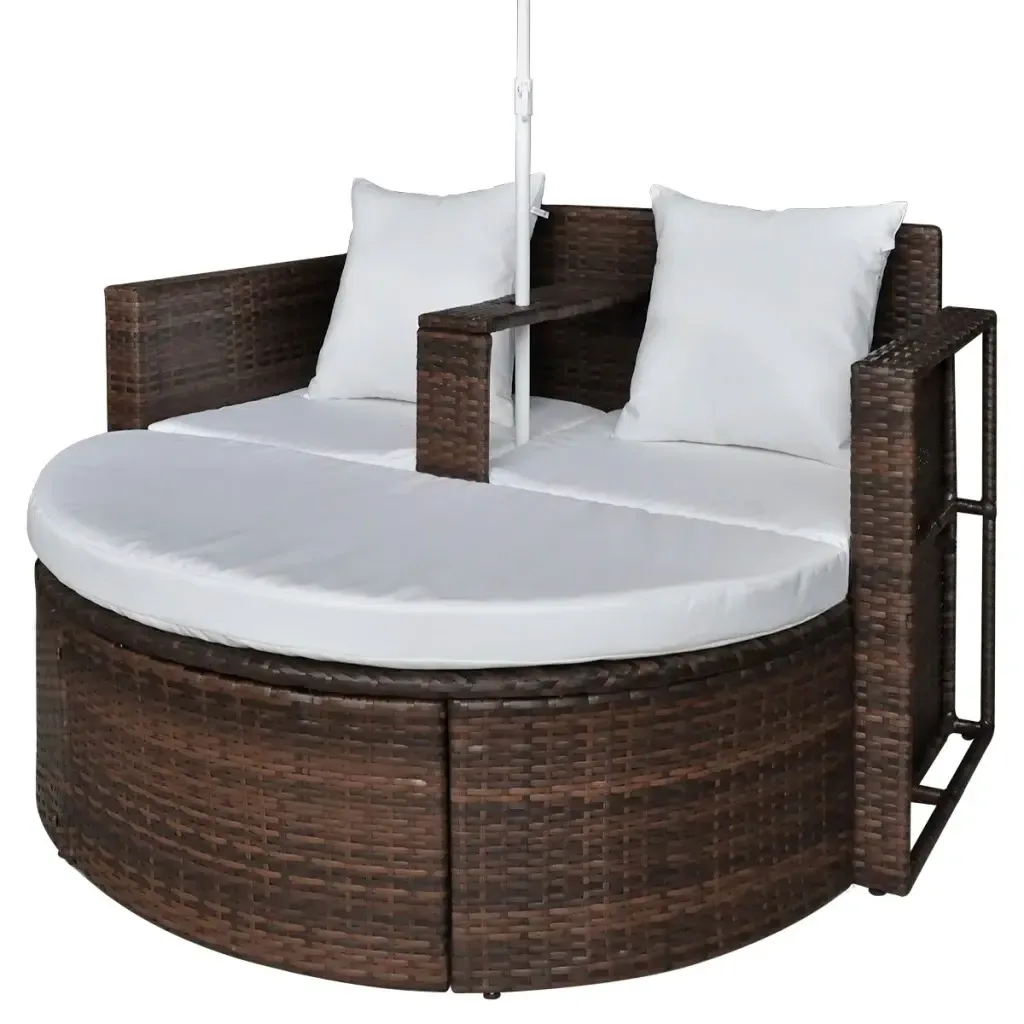 Günstig VidaXL Outdoor Möbel Bett Mit Sonnenschirm Geflochtene Harz Garten Sofas