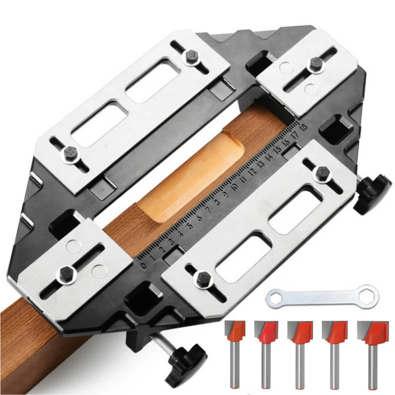 1Pc Woodworking Slotting Locator W/ Router Bit Aluminum Alloy Hinge Hole Positioner Lock Guide Plate Slotting Opener Jig Holder