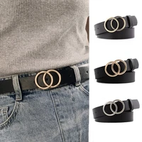 fashion pu leather women belts double ring buckle candy colors female waist strap ladies leisure dress trouser jeans waistband