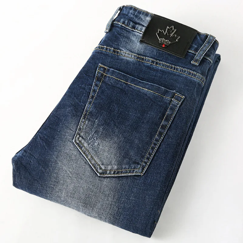 

Jeans youth fashion breathable casual slim hole stretch men's versatile pants