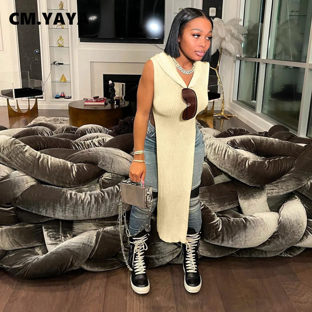 Женская майка без рукавов CM.YAYA однотонная длинная уличная одежда с