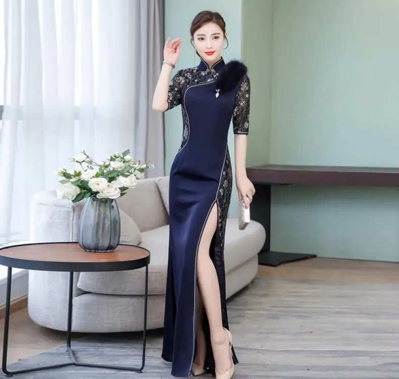 Летнее платье чонсам китайское традиционное вьетнамское кружевное в восточном