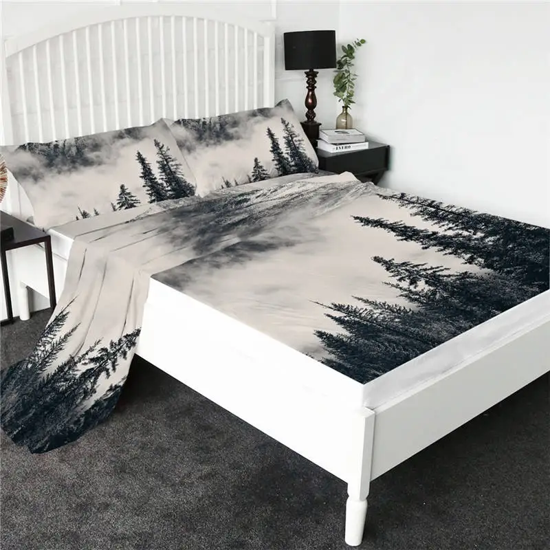 Tree BeddingOutlet простыня с мультяшными котами, цветная простыня с единорогом, плоский лист с наволочкой, постельные принадлежности, 4 шт., наматрасник - Цвет: Tree