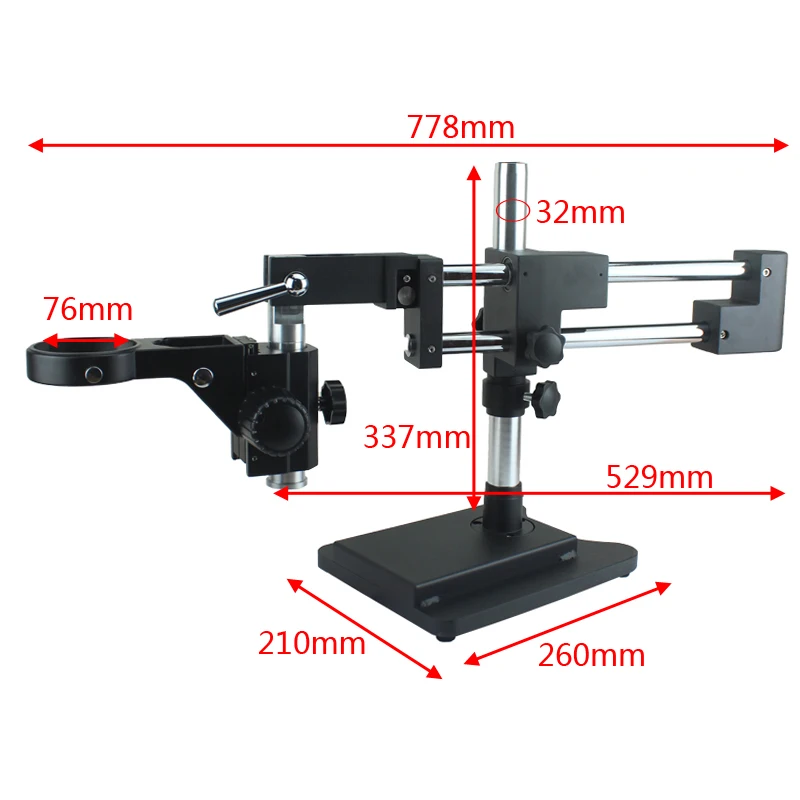 

Universal Double Boom Binocular Trinocular Stereo Zoom Microscope Stand 76mm Focusing Holder Bracket For PCB Industry Lab