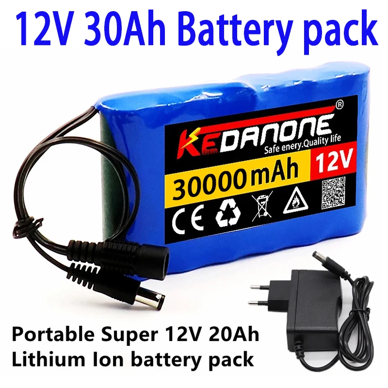 

Lithium-Ion Rechargeable Battery Pack 12.6V 30Ah New Portable Pack Super 12V 30000mAh Capacity DC CCTV Camera Monitor + Charger