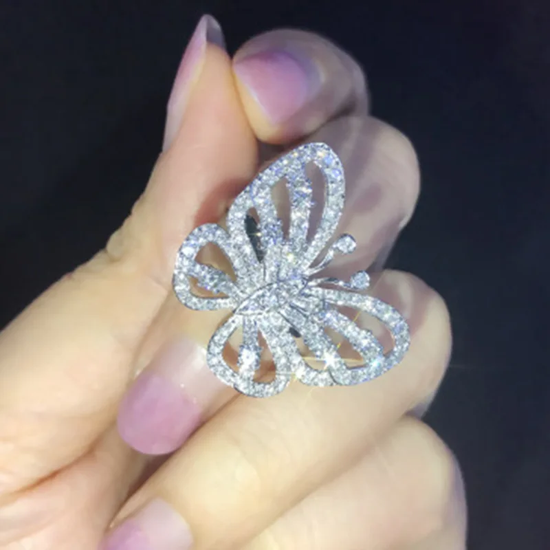 Изысканные женские кольца ажурная бабочка креативный Хрустальный шарнир серебряное кольцо романтическая леди обручальные ювелирные изделия подарки