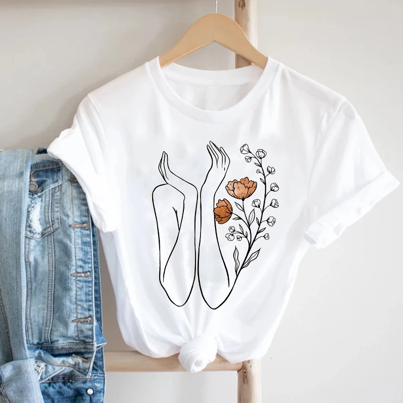 

Women Short Sleeve Flower Mujer Camisetas 90s Spring Summer Fashion Clothes Print Tshirt Female Tee Top Graphic T-shirt