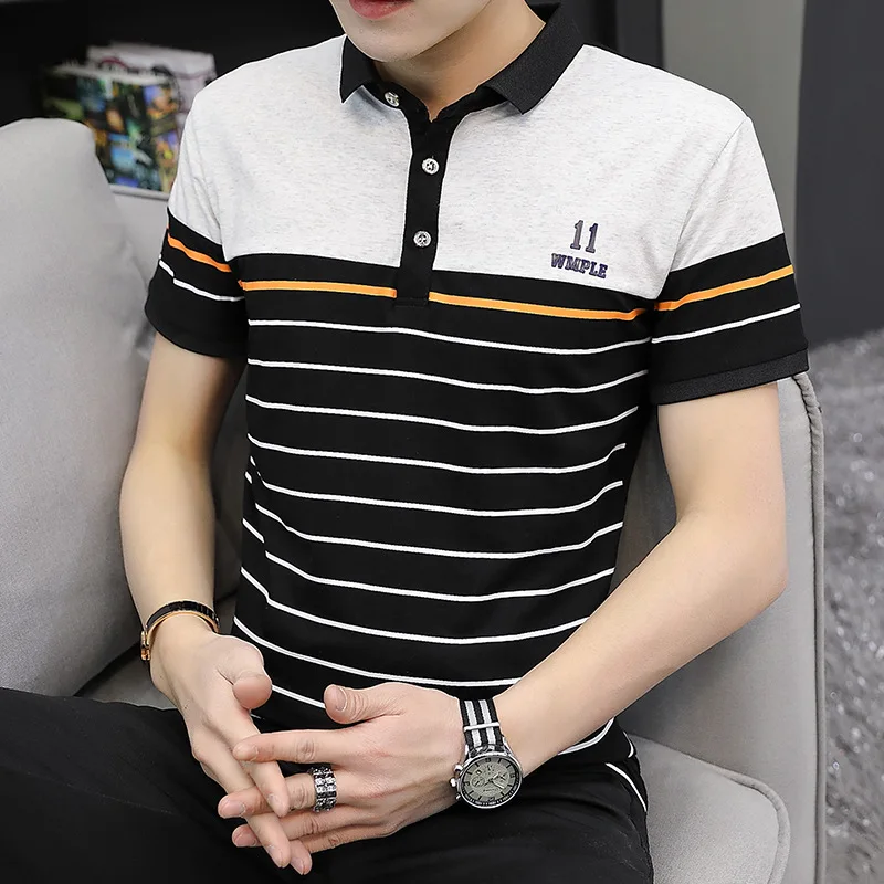 

2020 Short-Sleeved T-shirt Men's Summer New Cotton Youth Casual Bottoming Shirt Men's Shirt Striped Tshirt