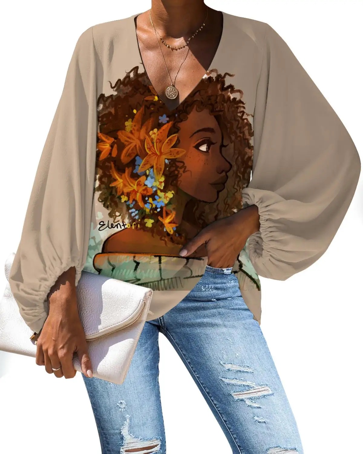 

FORUDESIGNS Plus Size Spring African Women Long Sleeve Blouse Print Melanin Blouse Pullover Tops Stylish Loose Lady Shirt 2020