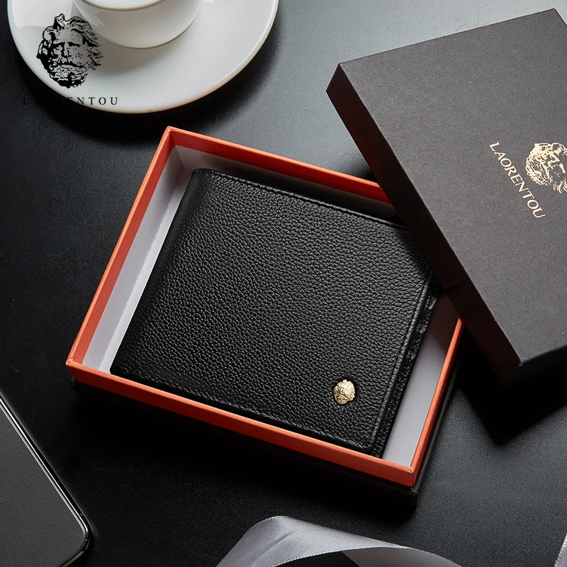 Мужской короткий кошелек LAORENTOU Черный Повседневный многофункциональный из 100%