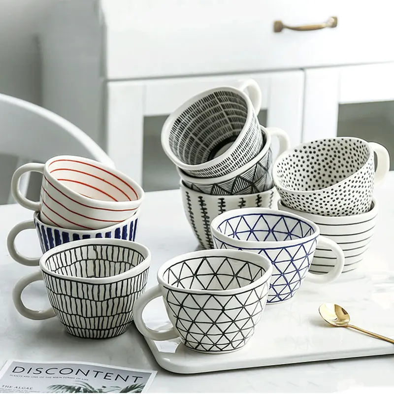 

Hand Painted Irregular Shape Ceramic Mugs Microwave Dishwasher Safe Nordic Creative Handmade Coffee Tea Milk Cups Drinkware Gift