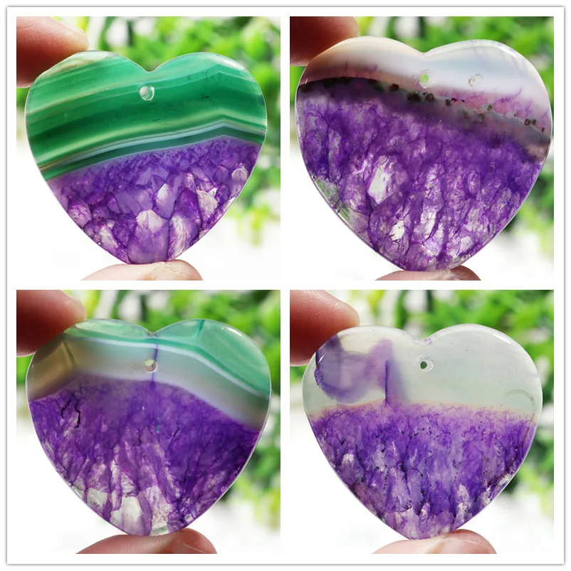 Natural Crystal Stone Green Purple Heart Shape Charms Accessories Beads For Necklace DIY Jewelry Making Pendants | Украшения и