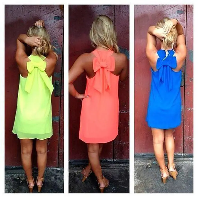 

Summer Beach Seasiade Vacation Sundress Women Sexy Dew Shoulder Chiffon Solid Color Dress Sleeveless Crew Neck Casual Mini Dress