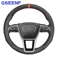 for audi a6 c8 avant allroad 2018 2019 a7 k8 2018 2019 s7 2019 hand stitched car steering wheel cover black suede no slip