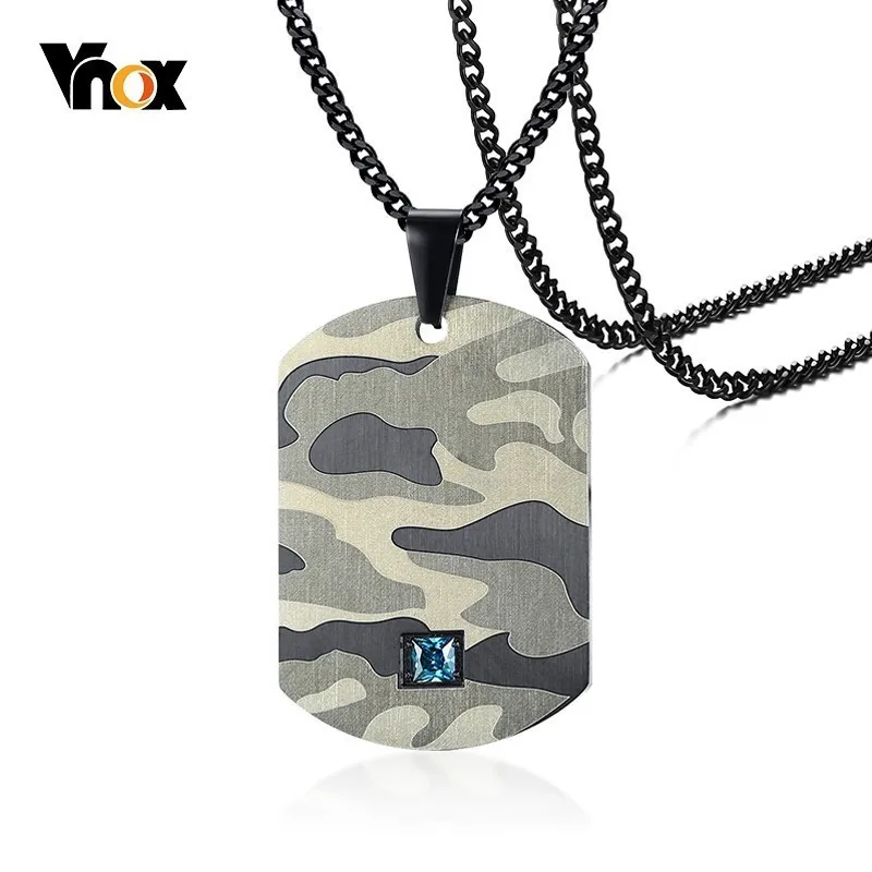 Vnox камуфляж собака бирка кулон для мужчин ожерелье с синим камнем CZ армии Солдат
