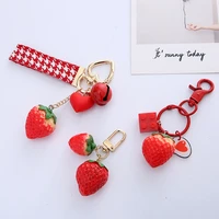1pc kawaii strawberry red heart keychain phone airpods earphone box bags keyring simulated fruit car pendant for women girl